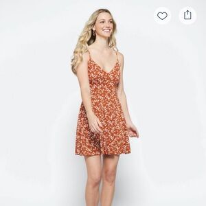 Nine Britton: Orange Floral Print Spaghetti Strap Dress